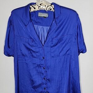 Anthropologie Porridge Women's Size S Button Front Shirt Bright Blue